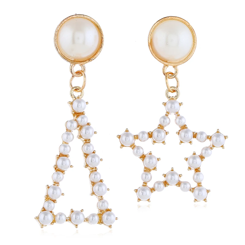 

Vintage Pentagram Freshwater Pearl Dangle Earrings For Women Brincos Geometric Drop Earring DIY Wedding Party Jewelry Gift 2019