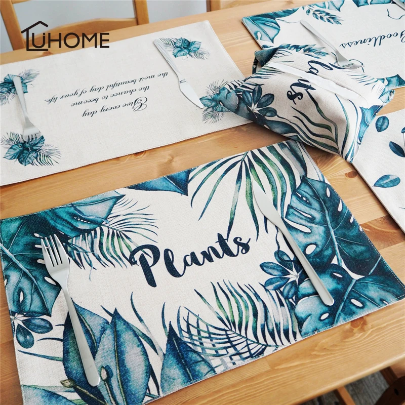 

Nordic Simple Plant Rectangle 28*44cm Cotton Linen Place Mats Heat Resistant Non Slip Table Mats Dining Table Placemats Coasters