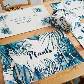 

Nordic Simple Plant Rectangle 28*44cm Cotton Linen Place Mats Heat Resistant Non Slip Table Mats Dining Table Placemats Coasters