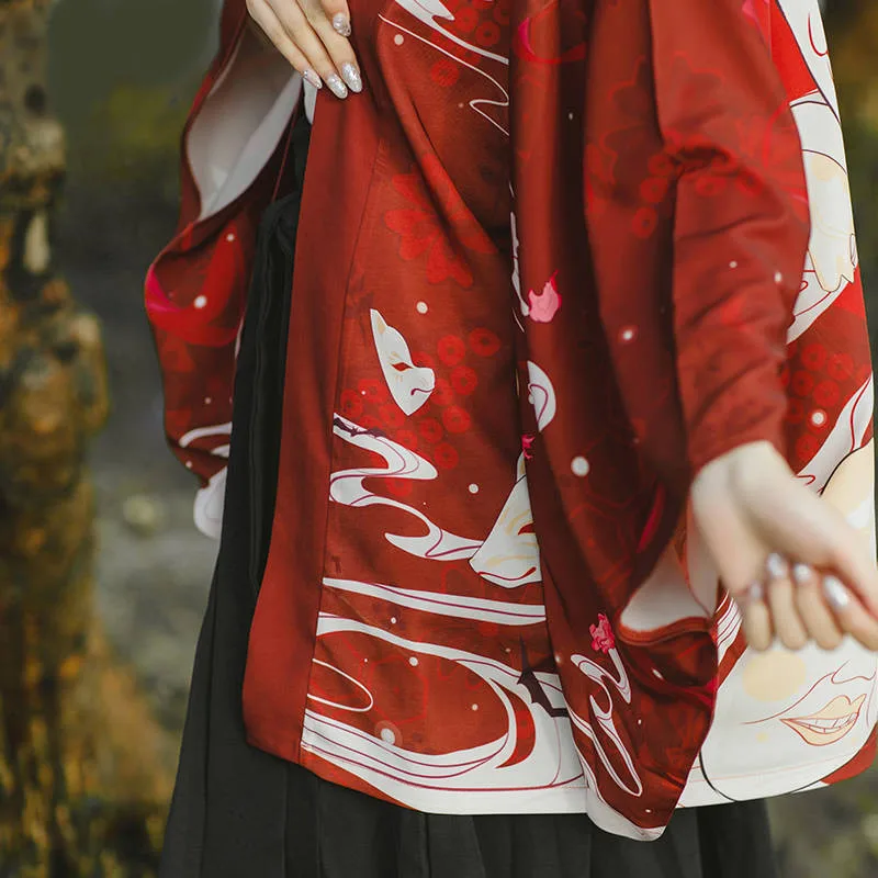 Винтажные японские топы Харадзюку, Повседневная рубашка с мультяшным котом, японское кимоно с принтом, шифоновый кардиган, модная рубашка для женщин