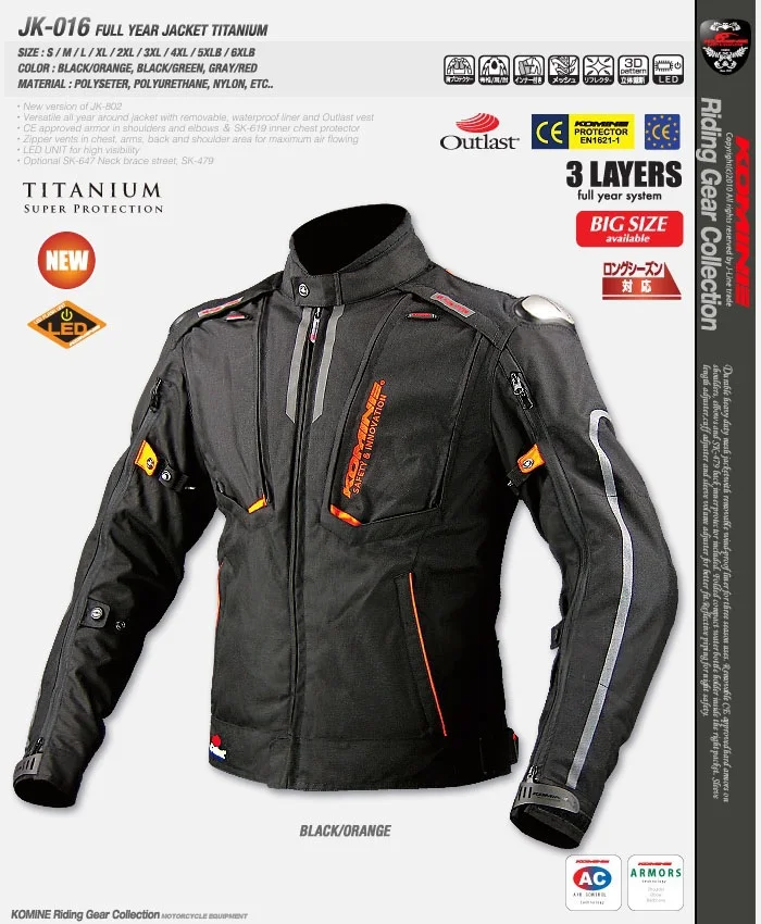 

New arrival Komine JK-016 Full Year Jacket TITANIUM Racing Clothes winter jacket