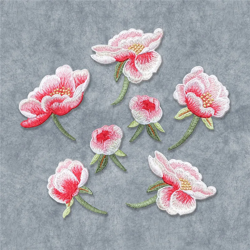Set Of 2 Pond Flower Pink Embroidered Iron On Applique Patch Garden