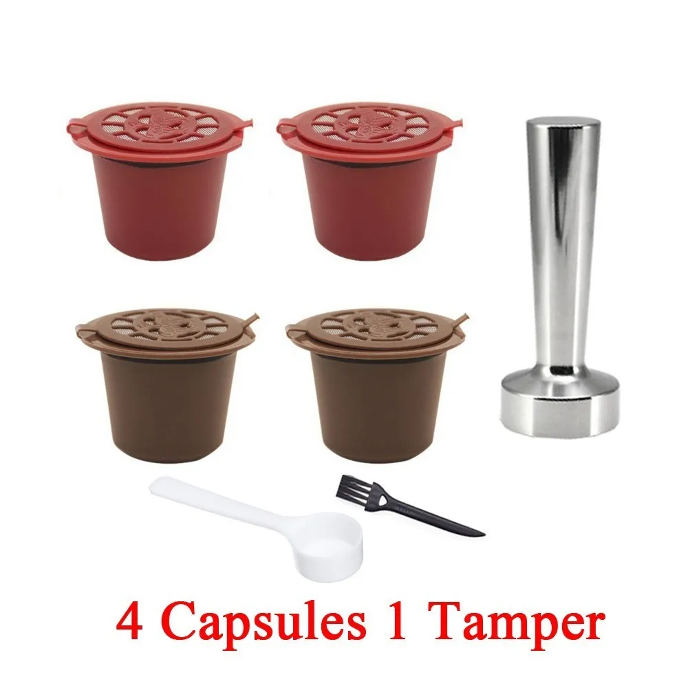 4 шт фильтр для кофе 20 мл многоразовая перезаправляемая кофейная капсула фильтры для Nespresso с ложка-кисточка аксессуары для кухни - Цвет: 4 Capsules 1 Tamper