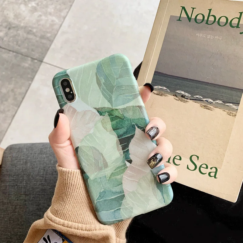 

Summer Flower leaf Phone Case For iphone 7 Plus 6 6S 8 X XS Max Cases For iphone XR Soft Back Cover Cute Leaves Floral Cases