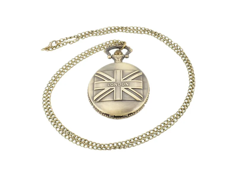 Британский национальный флаг Лондон Винтаж Ретро Бронзовый стимпанк 48 мм карманные часы