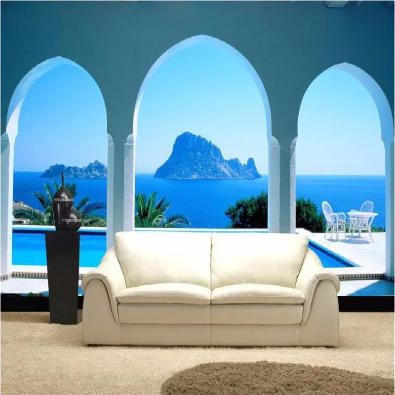 custom-photo-wall-mural-wallpaper-3d-Luxury-Quality-HD-Mediterranean-architecture-archway-blue-ocean-sea-large