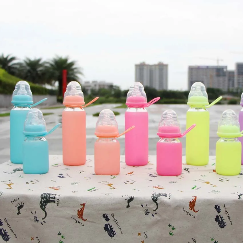 Cute Baby Glass Bottle Infant Newborn Children Learn Feeding Drinking