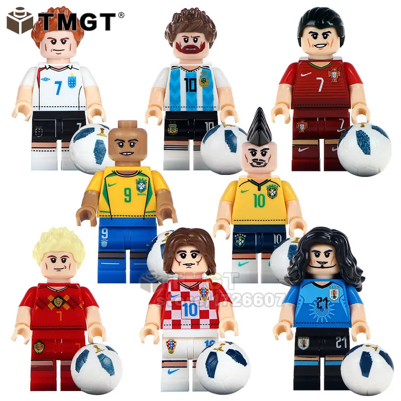 

10Lots of Football Player Messi Pogba Beckham Ronaldo Neymar JR Ozil Chicharito Model Building Blocks kits Brick Toys