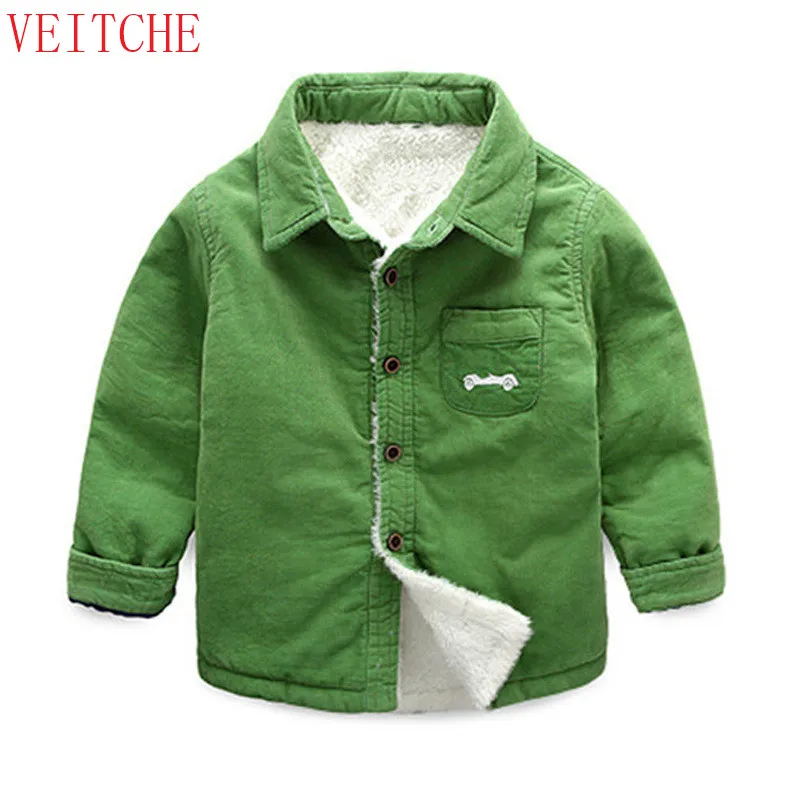 

2017 unisex plus velvet thicken winter warm shirts turn-down collar solid boys girls children's clothing 100% cotton kids tops