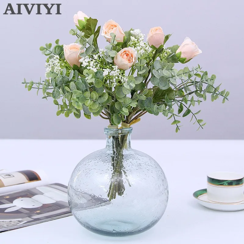 

1 bunch vivid small wild lotus eucalyptus gypsophila plastic artificial flowers home decorative bouquet fake plants wedding dec