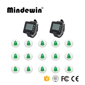 

Restaurant Or Cafe Shop Wireless Pager System 15pcs Call Button + 2pcs LED Screen Watch Receiver Calling Waiter Service System