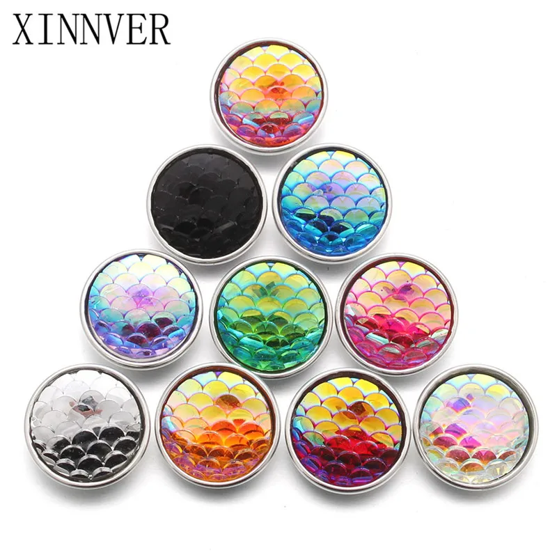 

10pcs/lot Mixed 18mm Colorful Fish Scales Resin Snaps Buttons For Snaps Bracelets Handmade Jewelry Findings DIY Charms ZD064