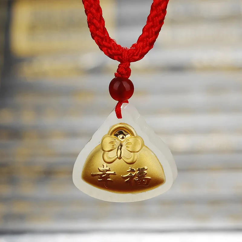 

2019 Limited New Arrival Asg Choker Necklace Cluci Cage Pendants Fine 3 D Happiness Pendant Zongzi Pure Inset Jades Hetian