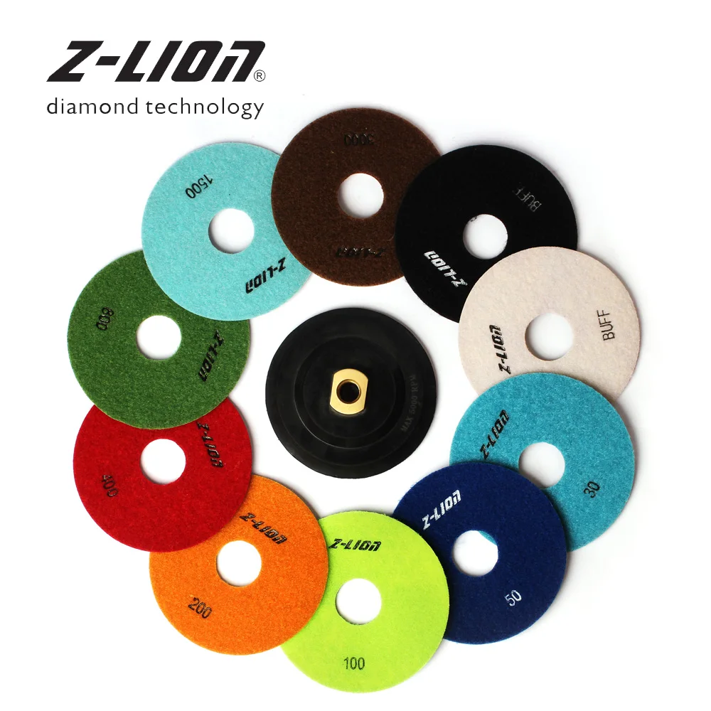 

Z-LEAP 4" Diamond Dry Polishing Pad Flexible Marble Granite Stone Abrasive Tool With 5/8-11 Or M14 Arbor Backer Holder 10pcs/Kit