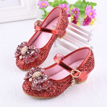 

Girls Princess Shoes High Heels Bowknot Glitter Kids Wedding Sandals Summer Children Party Shoes For Girls Sandal Size26-37 A341