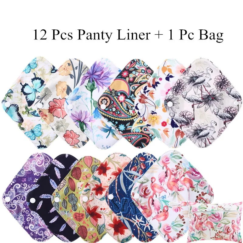 [simfamily] 12+1 panty liner sets Reusable Waterproof Bamboo Charcoal menstrual cloth sanitary,Stay Dry Super Absorption Healthy