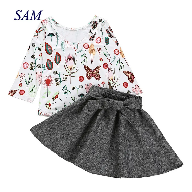 

Autumn European and American girls clothing sets Children's U-shaped back suit girl cartoon butterfly print clothes