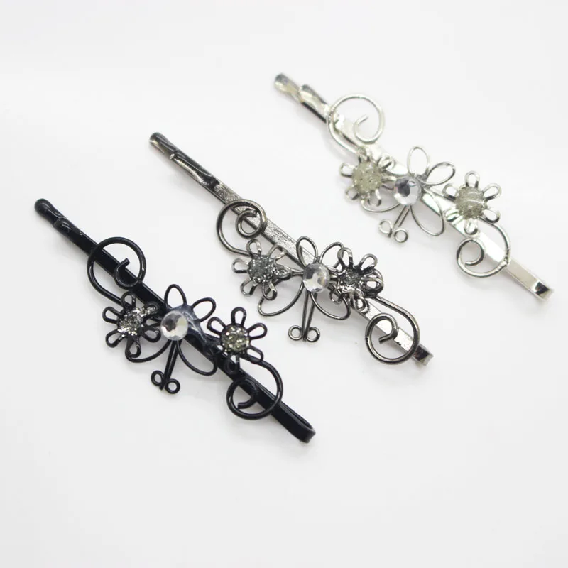 

6 Pcs/set glitter hairgrips floral/ butterfly shape bobby pins women's crystal hair clips daily use hair pins hair accessories