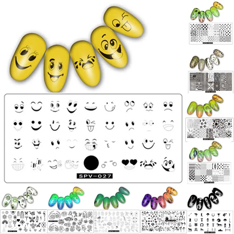 1 шт. прямоугольная штамповочная пластина для дизайна ногтей штамповка цветок улыбка изображение пластины DIY штамп шаблон SPV Серия ногтей трафарет наборы инструментов