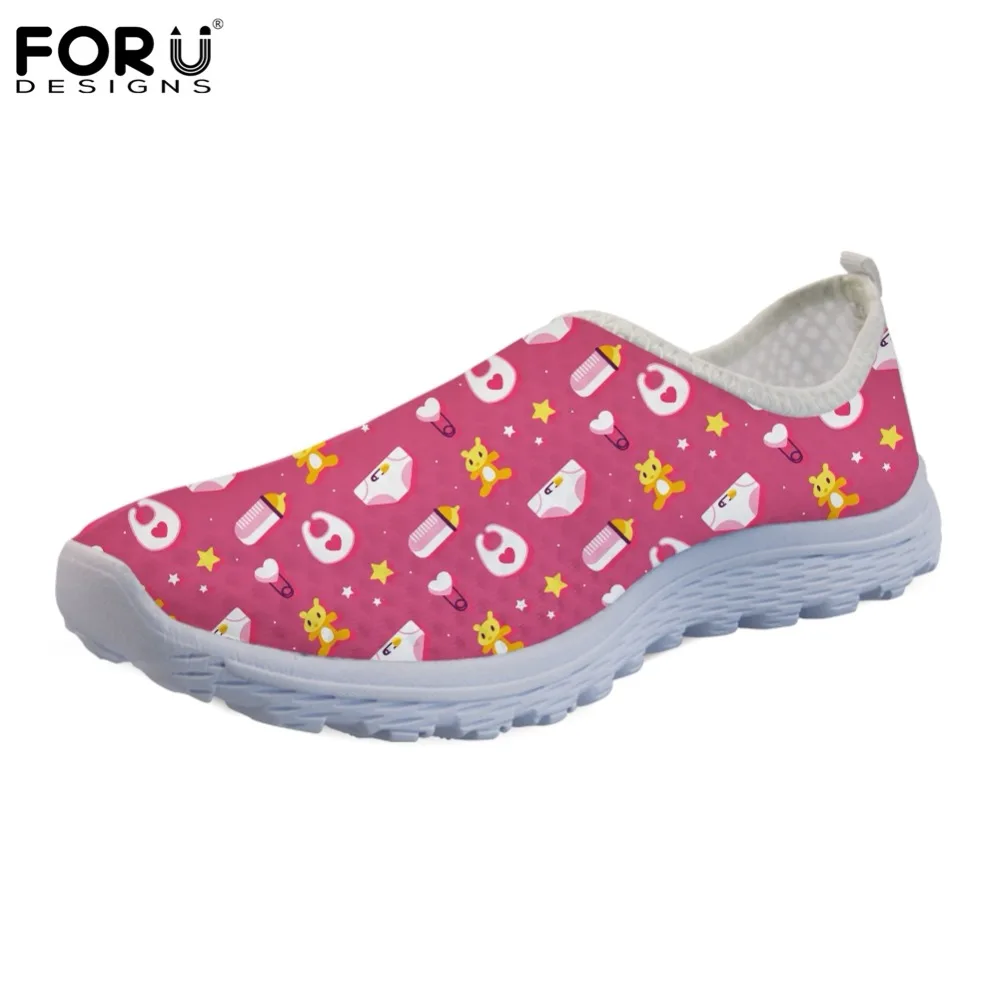 

FORUDESIGNS Cute Nursing Bottle Pattern Women's Flats Shoes Summer Casual Women's Sneakers Shoes Woman Ladies Loafers Breathable