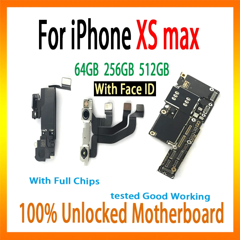 

For iPhone XS Max motherboard with Face ID Factory logic board With Full Chips 100% Unlocked mainboard 64GB 256GB 512GB