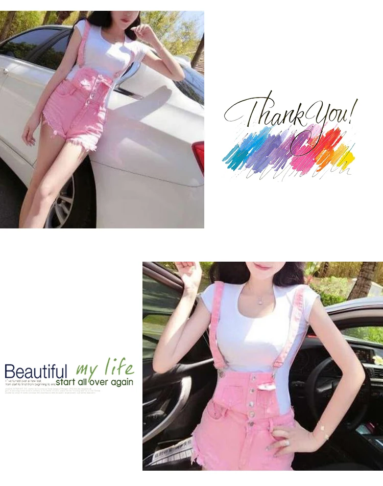 New spring hot jeans suspenders low-waisted cut holes in the Korean version of fashion suspenders shorts women (11)