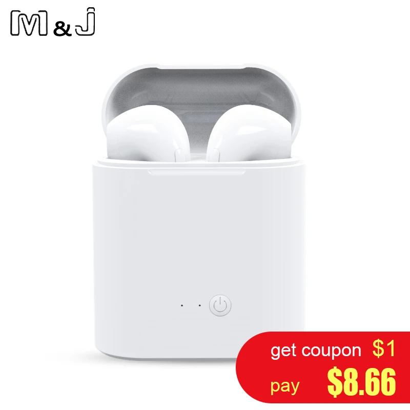M&J i7s TWS Mini Wireless Bluetooth Earphone Stereo Headphone With Charging Box Mic For All Iphone Android Xiaomi Huawei 2 pcs