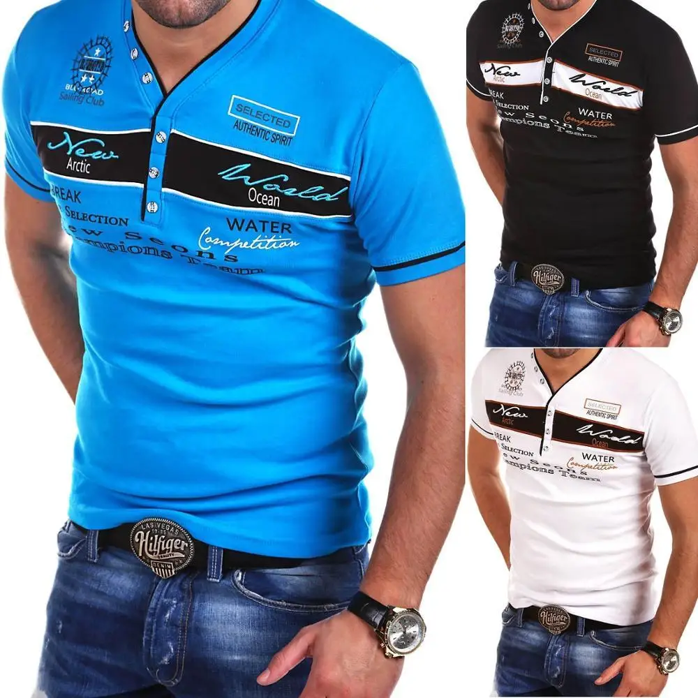 

ZOGAA 2019 New Men's Short Sleeve T-Shirt Cotton Casual V-neck Slim Fit Breathable Printed Top Tees Shirts Size S-4XL Hot Sale