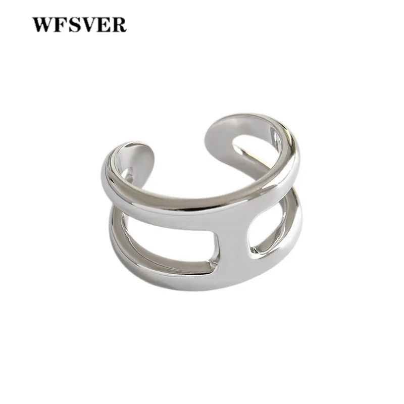 WFSVER кольцо из стерлингового серебра 925 глянцевые двухслойные минималистичные кольца для женщин подарок Мода открытие регулируемые ювелирные изделия