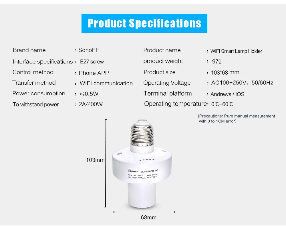 Sonoff Slampher RF 433 дистанционный Wifi светодиодный светильник держатель лампы настоящий таймер для умного дома