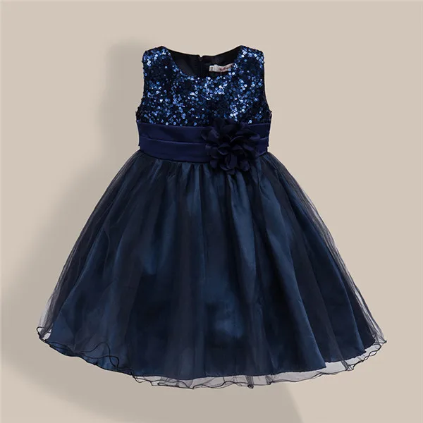 GEMTOT/Детское платье; Новинка года; летнее платье для девочек; платье без рукавов с блестками и цветочным принтом; вечерние платья принцессы для дня рождения, свадьбы - Цвет: navy blue 1001