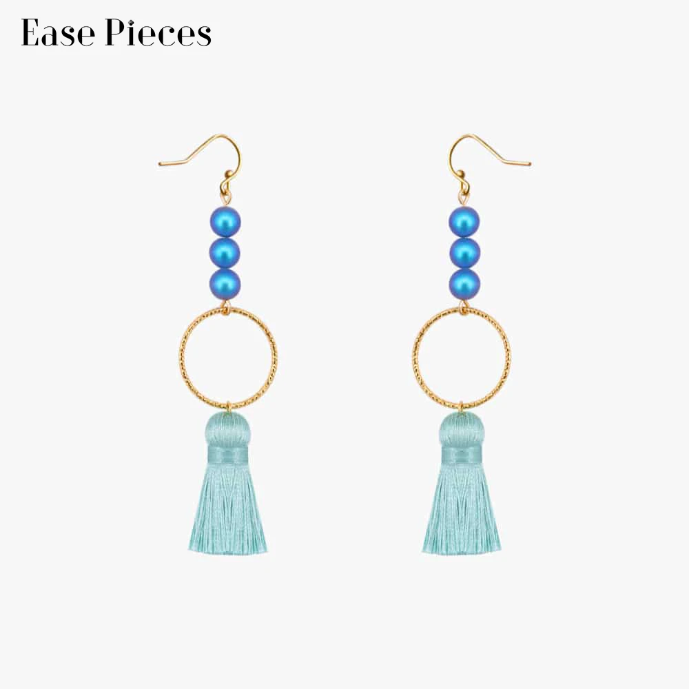 Ease Pieces Vogue Chinese Beaded Luxury Gold Color Tassel Earrings