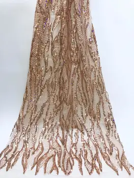 

Unique Tassel Design African Sequins Net Lace Fabric High Quality 2019 Nigeria Indian Embroidery Guipure Mesh Gold Sequined Lace