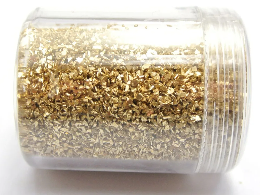 

45 Gram Gold Glass Crushed Chips Irregular Shape Nail Art Tips + Storage Box