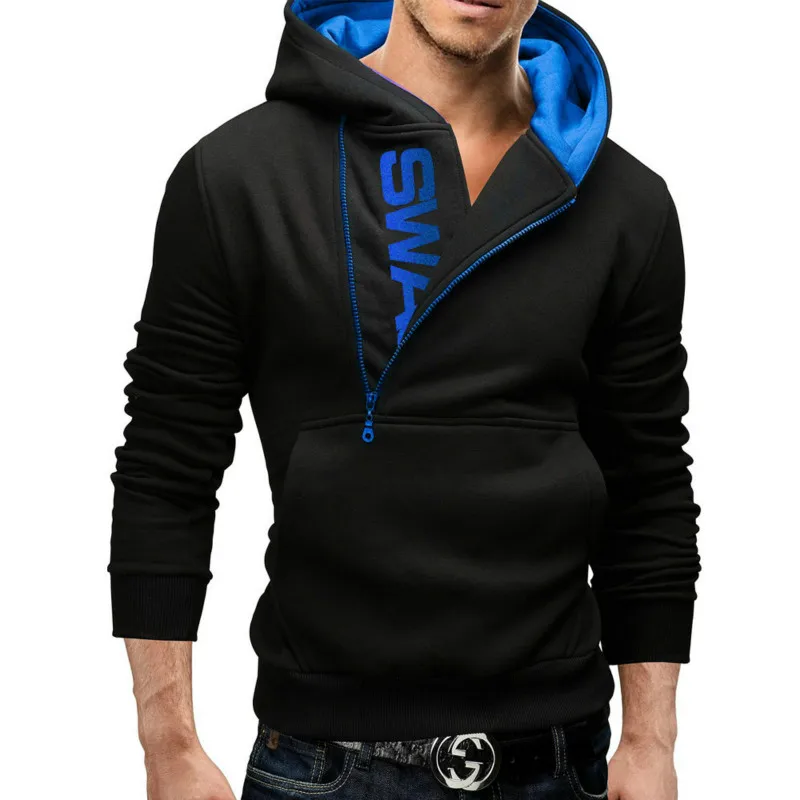 Ceny Moda męska bluza z kapturem ukośny zamek Hip Hop płaszcz bluza z kapturem męskie bluzy z kapturem bluzy z kapturem dres mężczyzna duży rozmiar bluza z kapturem męska