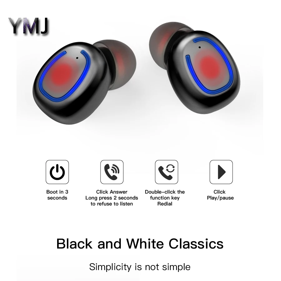 

YMJ TWS Fingerprint Touch Bluetooth Earphones HD Stereo Wireless HeadphonesBluetooth 5.0 Earphones TWS Wireless Blutooth Earpho