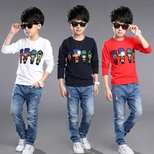 Teenage Blouse 100% Cotton Boys Blouse Character Print T-Shirts Kids Baby Children Blouses Child Long Sleeve Clothes