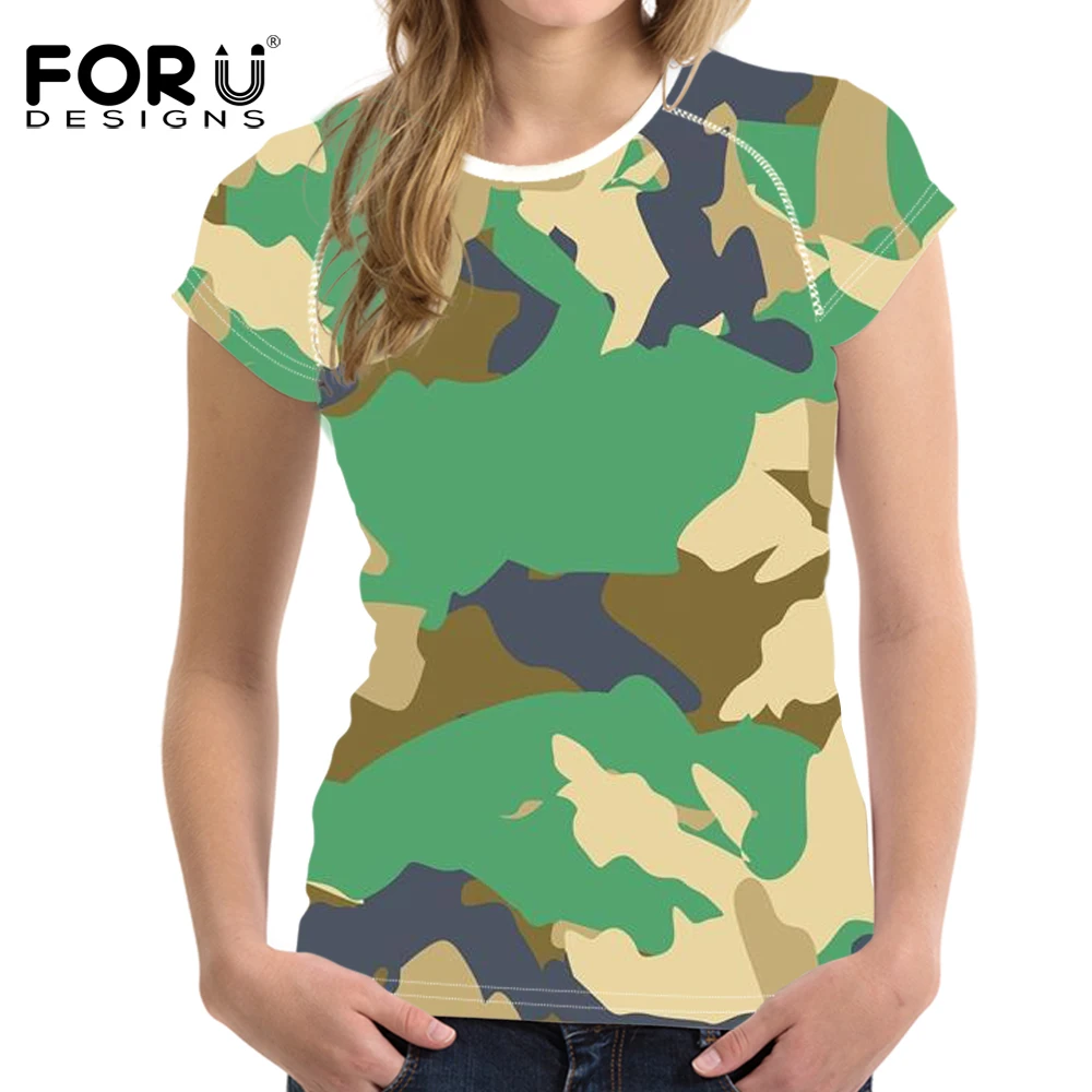 Зеленая Женская камуфляжная футболка FORUDESIGNS Повседневная летняя яркая женская bff
