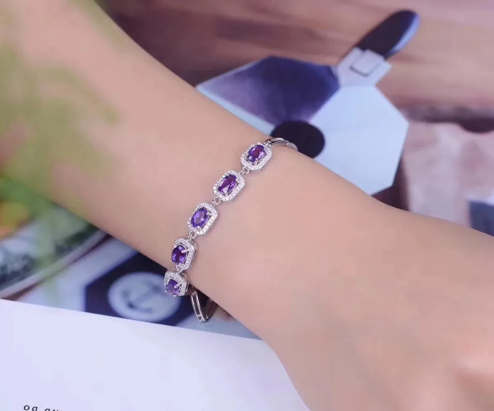 Bracelet améthyste naturelle Bracelet en cristal violet naturel 925 bracelet en argent élégant simp