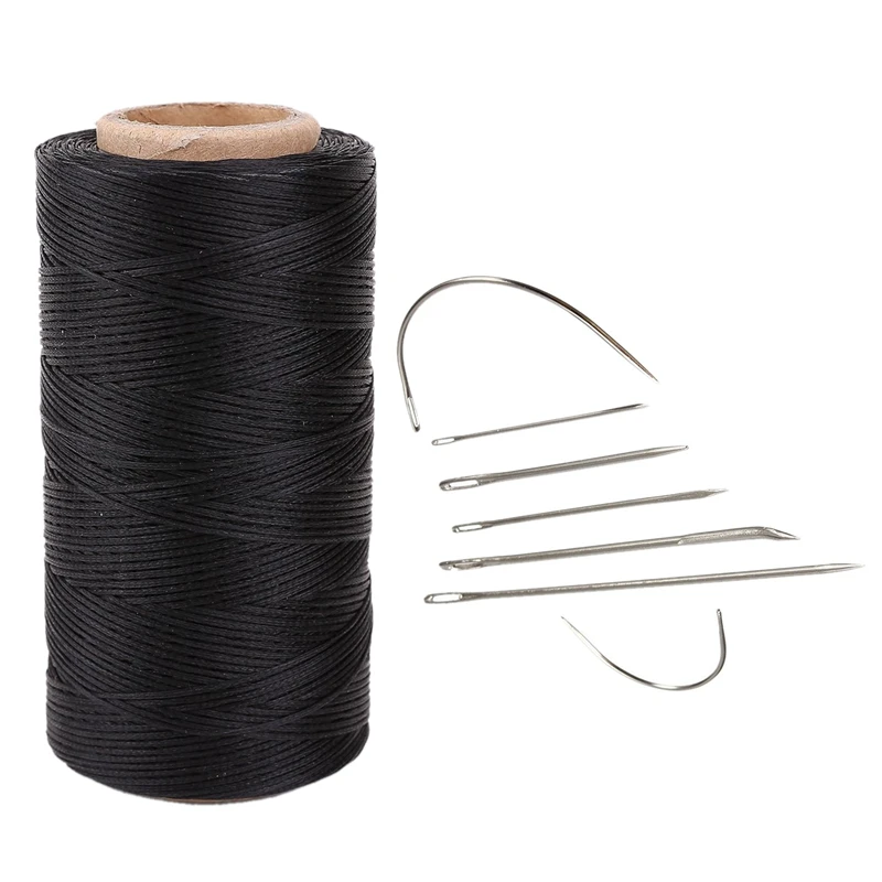 

Flat Wax Wire Coil 260M Leather Leather DIY DIY Black & 7 Repair Sewing Needles Curved Threader For Leather Canvas Stainless S