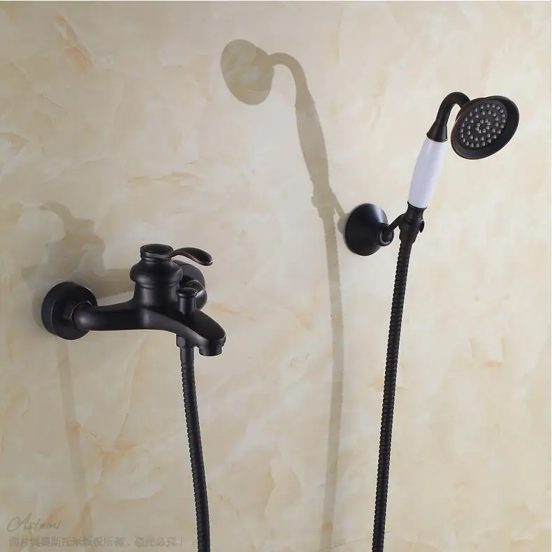 Retro Black brass bath shower faucet,single handle bathtub taps,wall