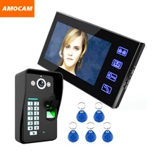 Touch Key 7″ LCD Video Door Phone Intercom Doorbell System Fingerprint Access Control Door bell Doorphone Home Security 1V1