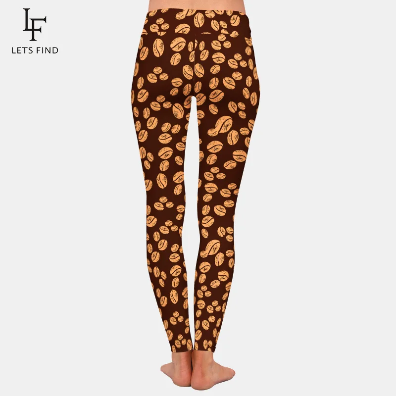 Letsfind Лидер продаж Для женщин Высокая талия леггинсы модные высокоэластичные бесшовные 3D Кофейные зерна печати брюки плюс Размеры