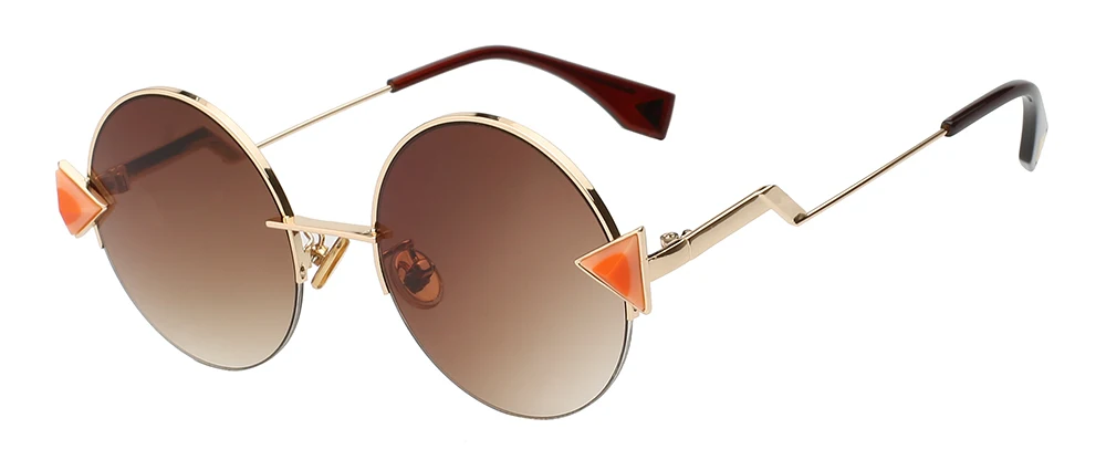 XIU, круглые металлические солнцезащитные очки, уникальный дизайн, женские солнцезащитные очки, модные, Ретро стиль, полуоправы, солнцезащитные очки, высокое качество, бренд Oculos UV400 - Цвет линз: Brown lens