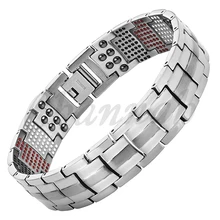 2016 hombres 4in1 imanes iones negativos germanio Far Infra rojo pulsera de titanio plata brazalete envío gratis vía Hong Kong Post