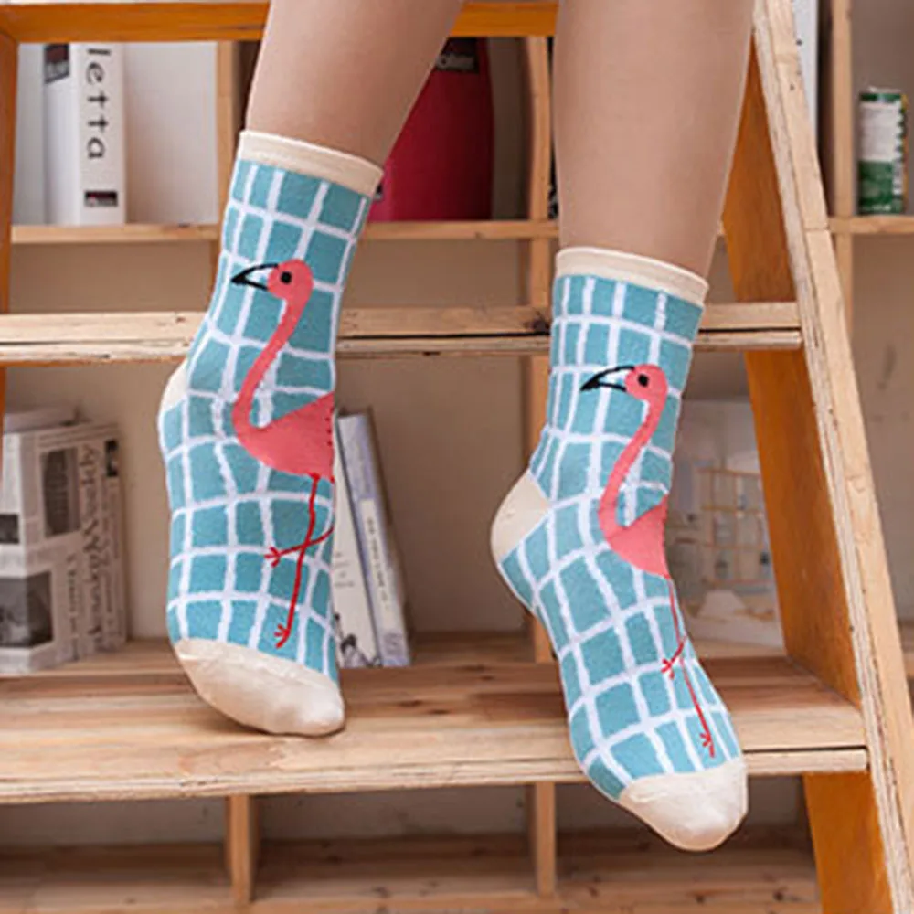 

1 Pair Fashion Women Flamingo Series Novelty Crew Socks Soft Warm Comfortable