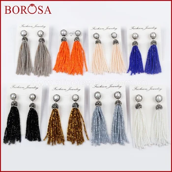 

BOROSA Natural Pearl Paved Rhinestone With Rainbow Tassel Beads Earrings Druzy Charm Dangle Earrings for Women Jewelry JAB845
