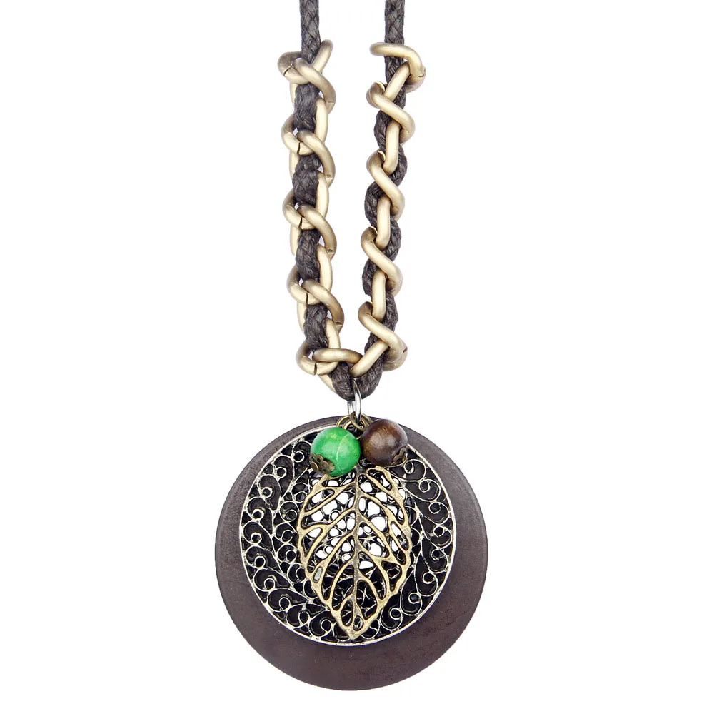 

ZMZY Chokers Vintage Women Jewelry Necklace Collar Long Leather Statement Wood Charm Necklaces & Pendants Punk Rope Chain