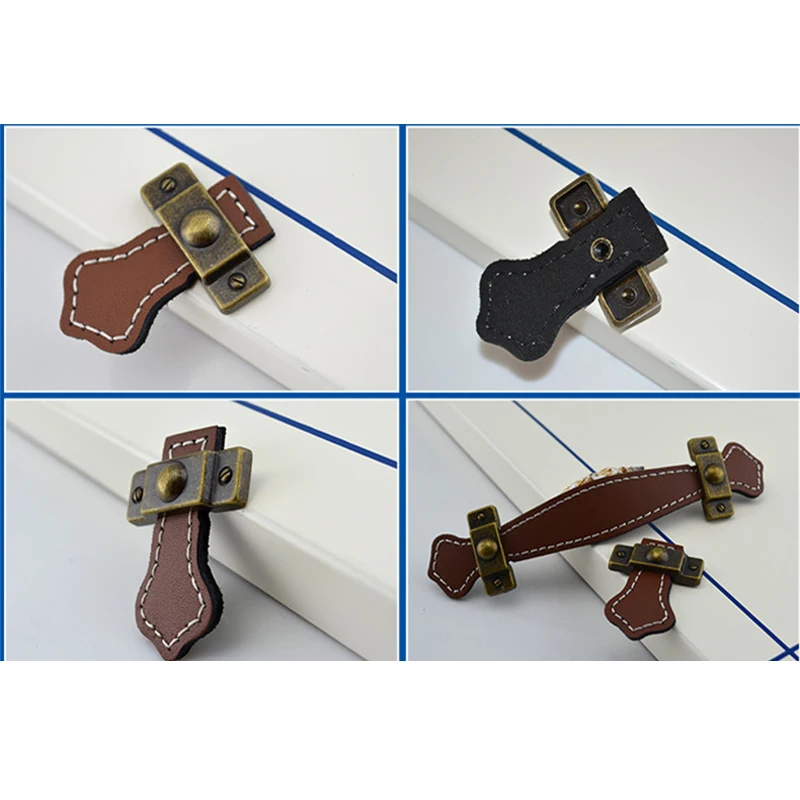 European antique leather handle Drawers closet door pulls shoe bag