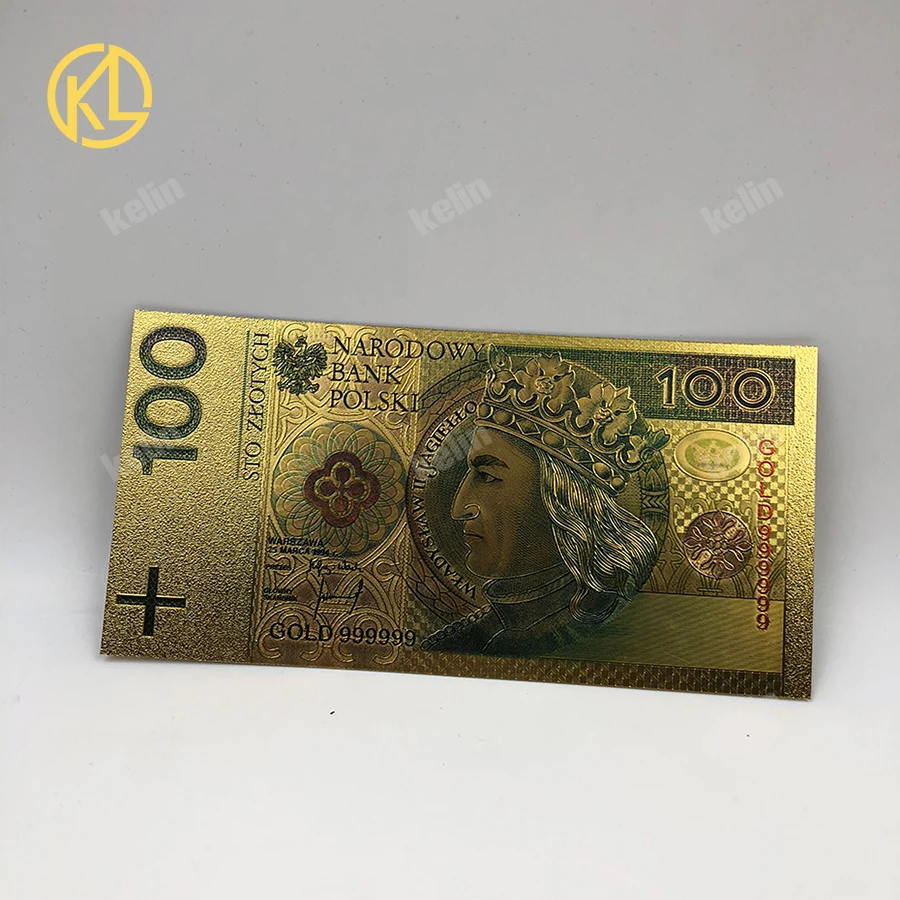 

HOT 1pc Kelin colored 24K Gold Plated Poland Fake Banknote 100PLN for game playing and collection